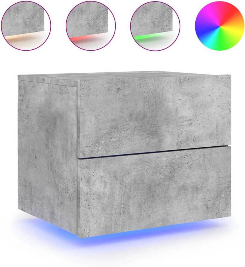 VidaXL Nachtkastje met LED&apos;s wandgemonteerd betongrijs