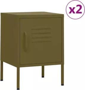 VidaXL -Nachtkastjes-2-st-35x35x51-cm-staal-olijfgroen