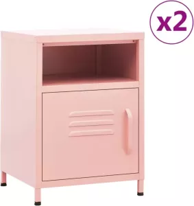 VidaXL Nachtkastjes 2 st 35x35x51 cm staal roze