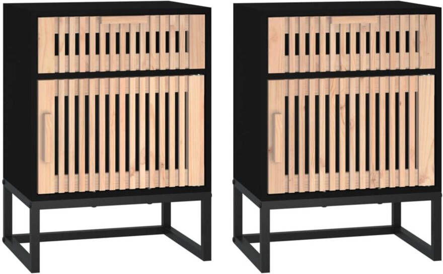 VidaXL -Nachtkastjes-2-st-40x30x55 5-cm-bewerkt-hout-en-ijzer-zwart