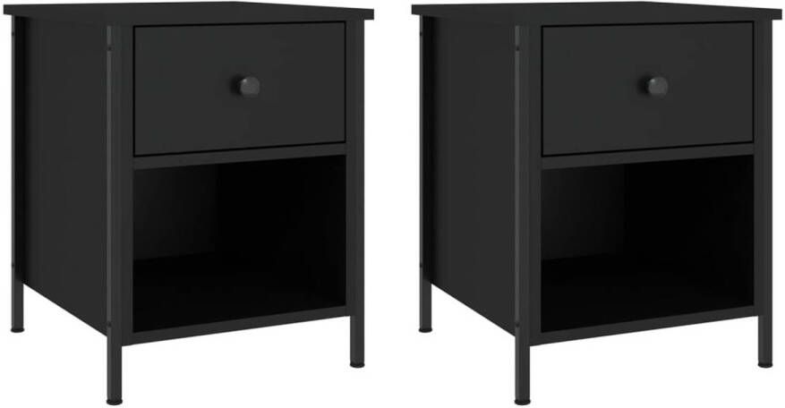VidaXL -Nachtkastjes-2-st-40x42x50-cm-bewerkt-hout-zwart