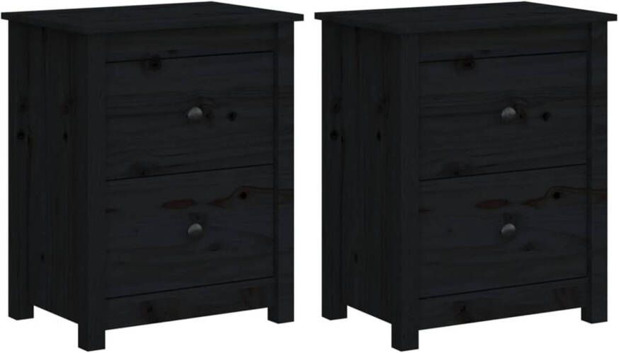 VidaXL -Nachtkastjes-2-st-50x35x61 5-cm-massief-grenenhout-zwart