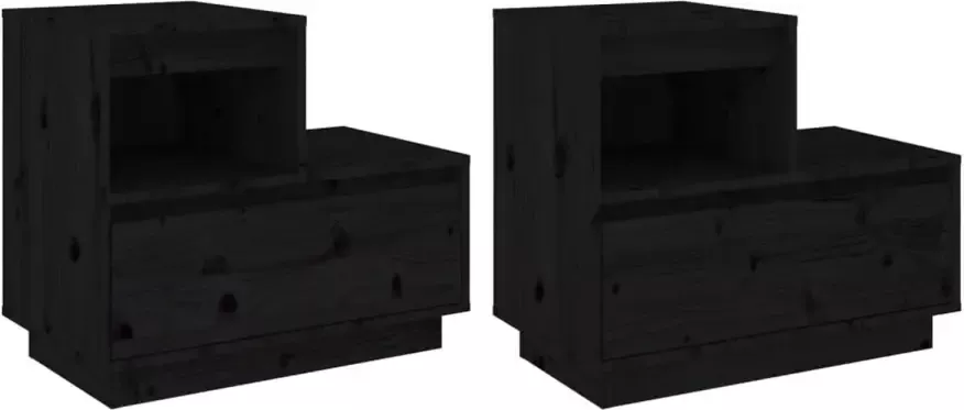 VidaXL -Nachtkastjes-2-st-60x34x51-cm-massief-grenenhout-zwart