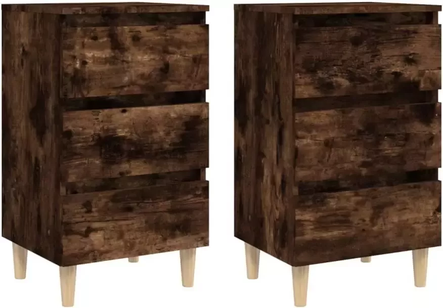 VidaXL -Nachtkastjes-2-st-met-houten-poten-40x35x69-cm-gerookt-eiken