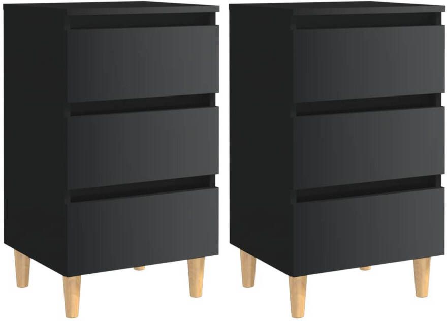 VidaXL -Nachtkastjes-2-st-met-houten-poten-40x35x69-cm-hoogglans-zwart