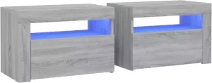 VidaXL Nachtkastjes 2 st met LED&apos;s 60x35x40 cm grijs sonoma eikenkleur