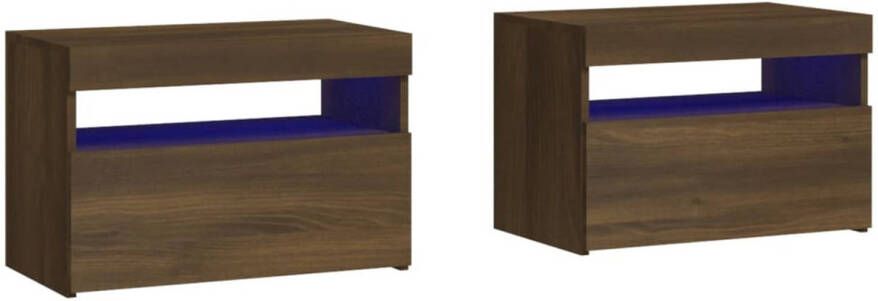 VidaXL -Nachtkastjes-2-st-met-LED-verlichting-60x35x40-cm-bruineiken