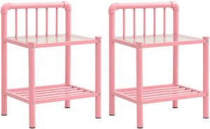VidaXL -Nachtkastjes-2-st-metaal-en-glas-roze-en-transparant