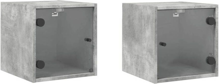 VidaXL -Nachtkastjes-met-glazen-deuren-2-st-35x37x35-cm-betongrijs