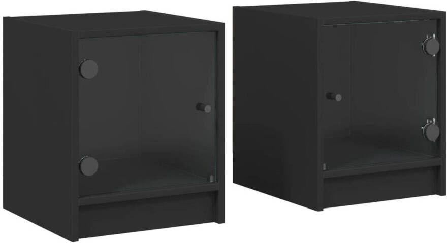 VidaXL -Nachtkastjes-met-glazen-deuren-2-st-35x37x42-cm-zwart