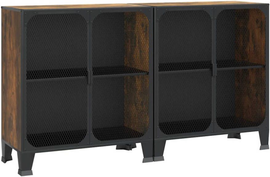VidaXL -Opbergkasten-2-st-72x36x82-cm-metaal-en-MDF-rustiek-bruin