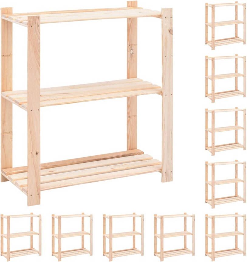 VidaXL Opbergrekken 3-laags 10 st 80x38x90 cm grenenhout 150 kg