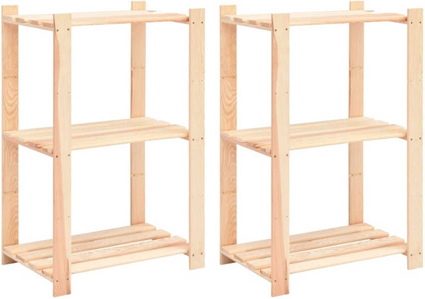 VidaXL Opbergrekken 3-laags 2 st 60x38x90 cm massief grenenhout 150 kg