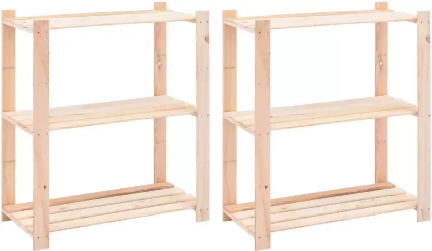 VidaXL Opbergrekken 3-laags 2 st 80x38x90 cm massief grenenhout 150 kg