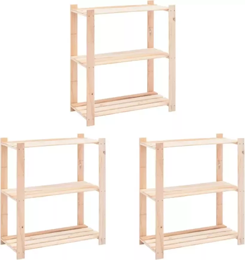 VidaXL Opbergrekken 3-laags 3 st 80x38x90 cm massief grenenhout 150 kg