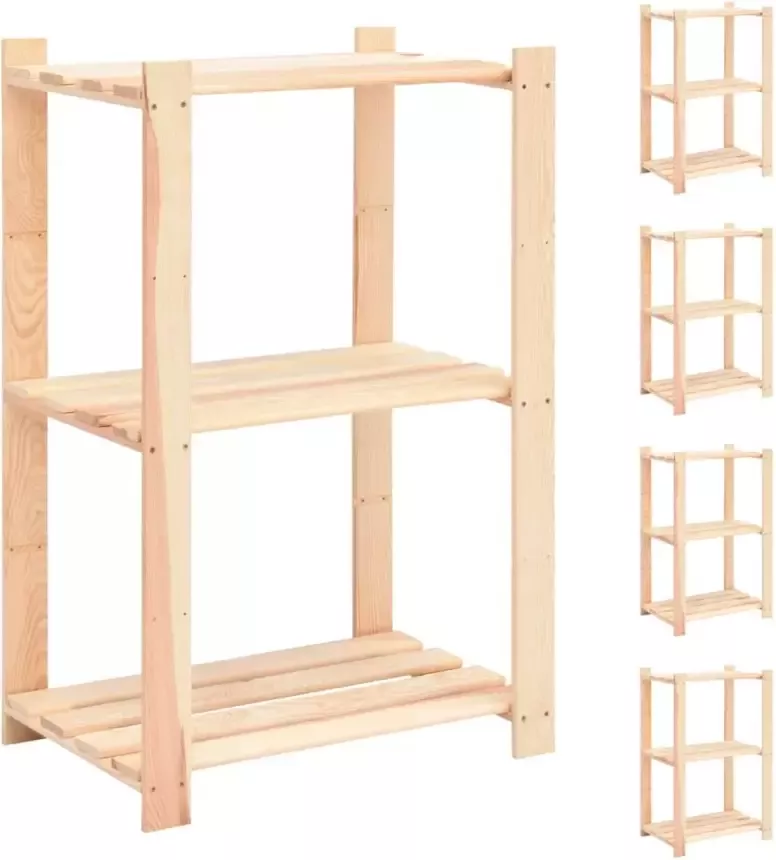VidaXL Opbergrekken 3-laags 5 st 60x38x90 cm massief grenenhout 150 kg