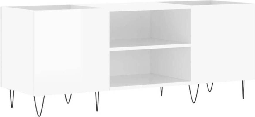 VIDAXL Platenkast 121x38x48 cm bewerkt hout hoogglans wit