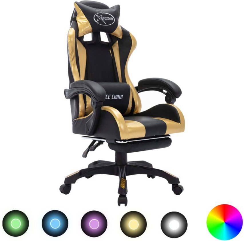 VidaXL -Racestoel-met-RGB-LED-verlichting-kunstleer-goudkleurig-en-zwart