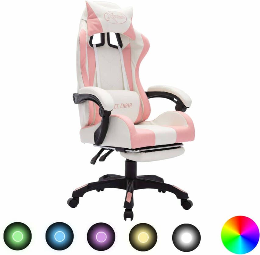 VidaXL -Racestoel-met-RGB-LED-verlichting-kunstleer-roze-en-wit