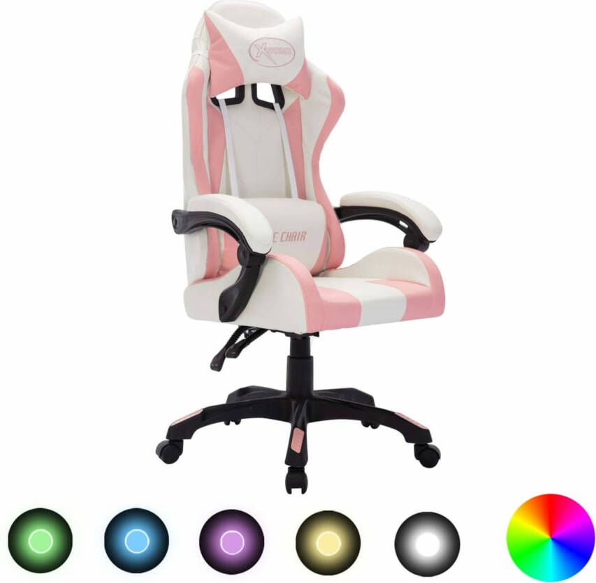 VidaXL -Racestoel-met-RGB-LED-verlichting-kunstleer-roze-en-zwart