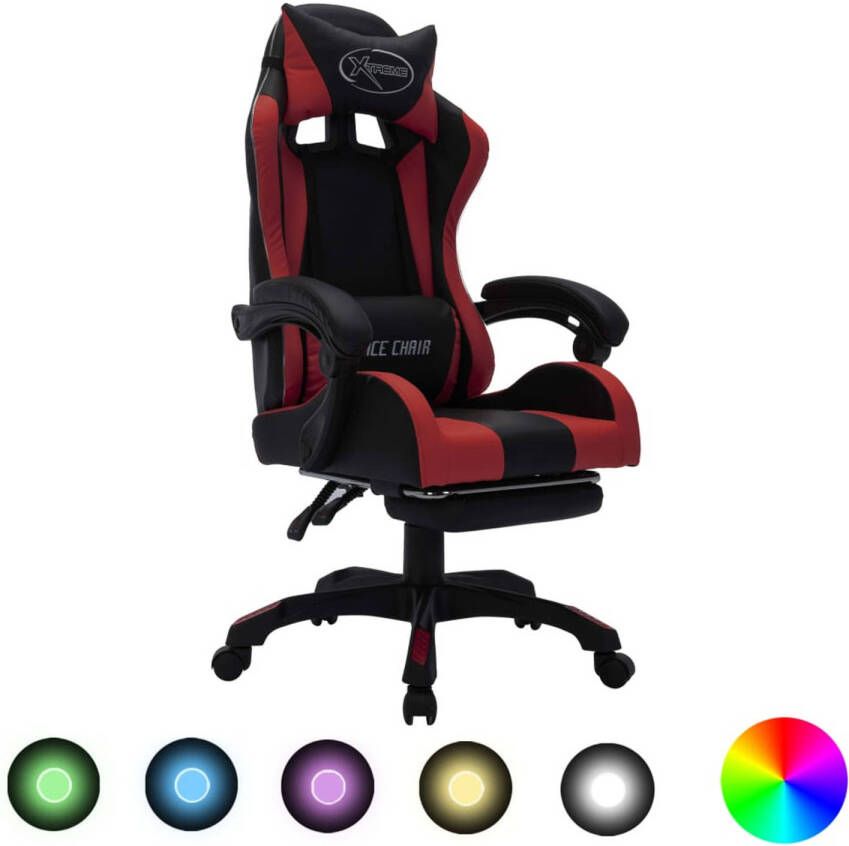 VidaXL -Racestoel-met-RGB-LED-verlichting-kunstleer-wijnrood-en-zwart