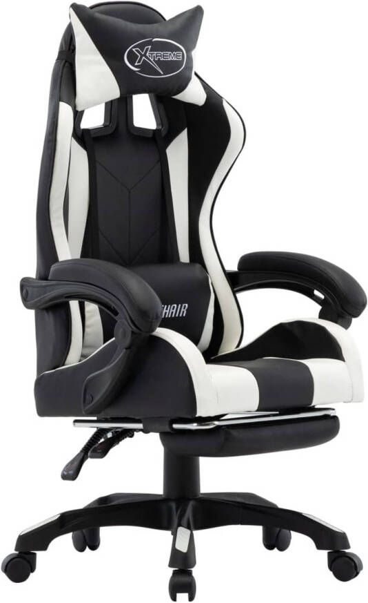 VidaXL Racestoel met voetensteun kunstleer wit en zwart
