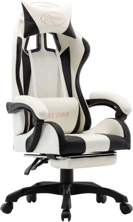VidaXL -Racestoel-met-voetensteun-kunstleer-zwart-en-wit