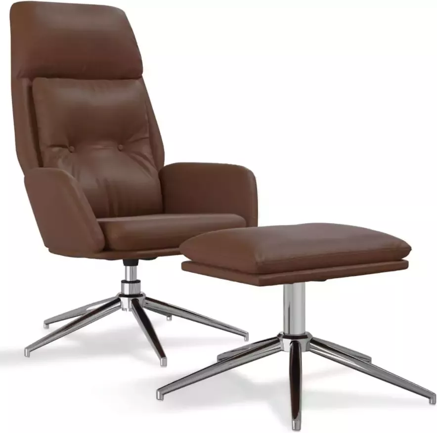 VIDAXL Relaxstoel met voetenbank echt leer en kunstleer bruin - Foto 1
