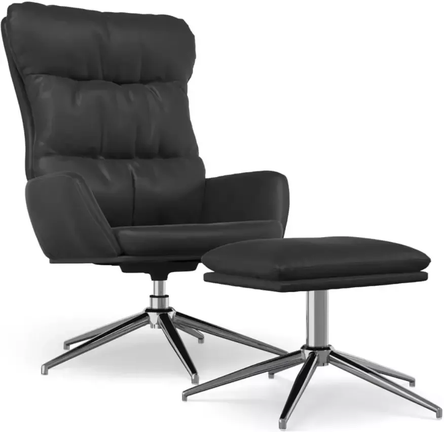 VIDAXL Relaxstoel met voetenbank echt leer en kunstleer zwart