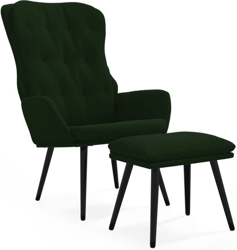 VIDAXL Relaxstoel met voetenbank fluweel donkergroen - Foto 1