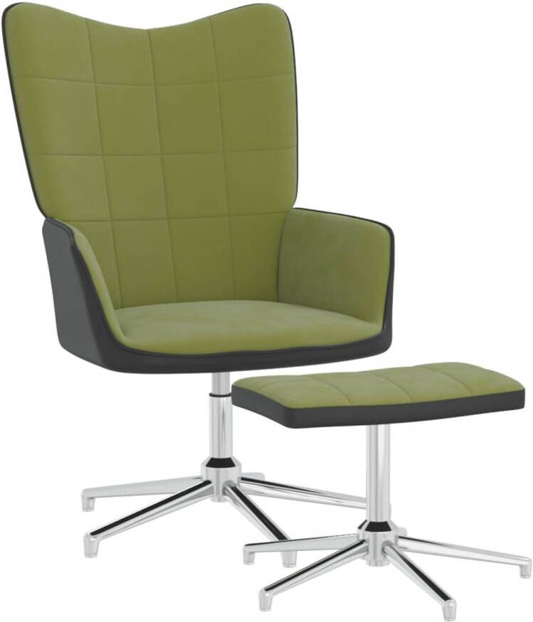 VidaXL Relaxstoel met voetenbank fluweel en PVC lichtgroen
