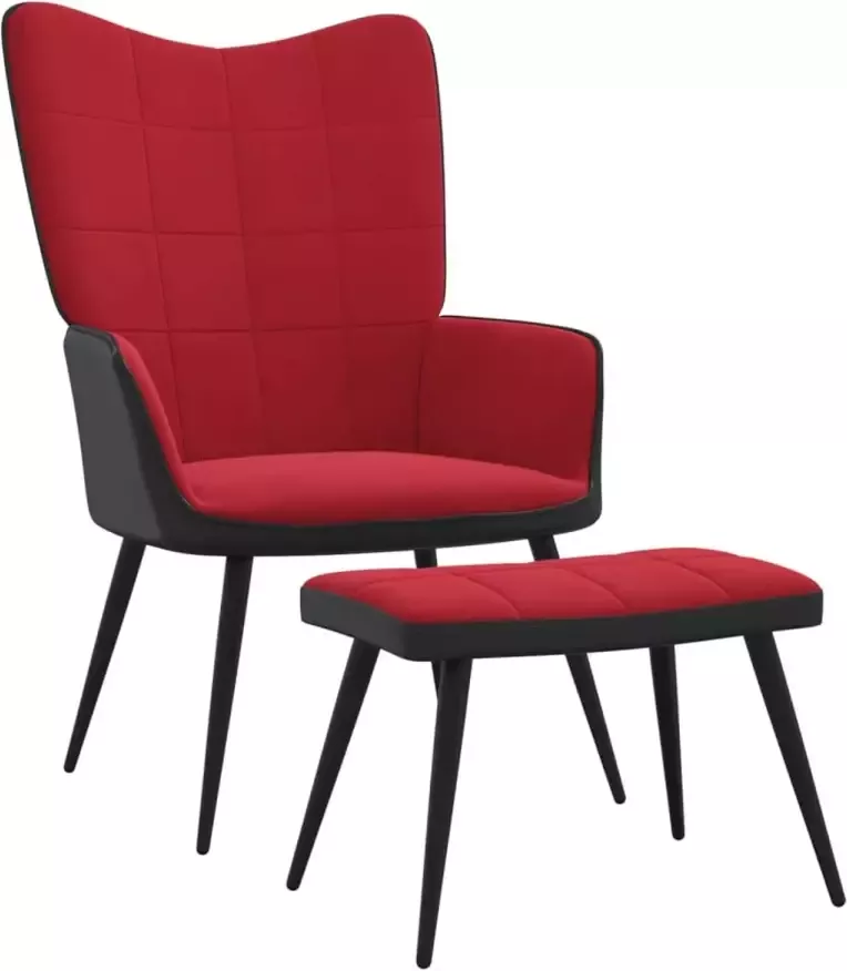 VidaXL Relaxstoel met voetenbank fluweel en PVC wijnrood