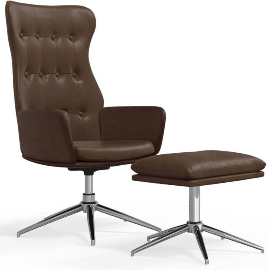 VIDAXL Relaxstoel met voetenbank kunstleer glanzend bruin