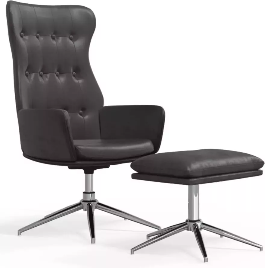 VidaXL Relaxstoel met voetenbank kunstleer glanzend zwart