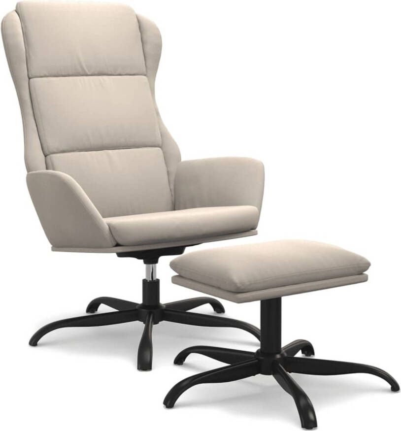 VIDAXL Relaxstoel met voetenbank microvezelstof crèmekleurig