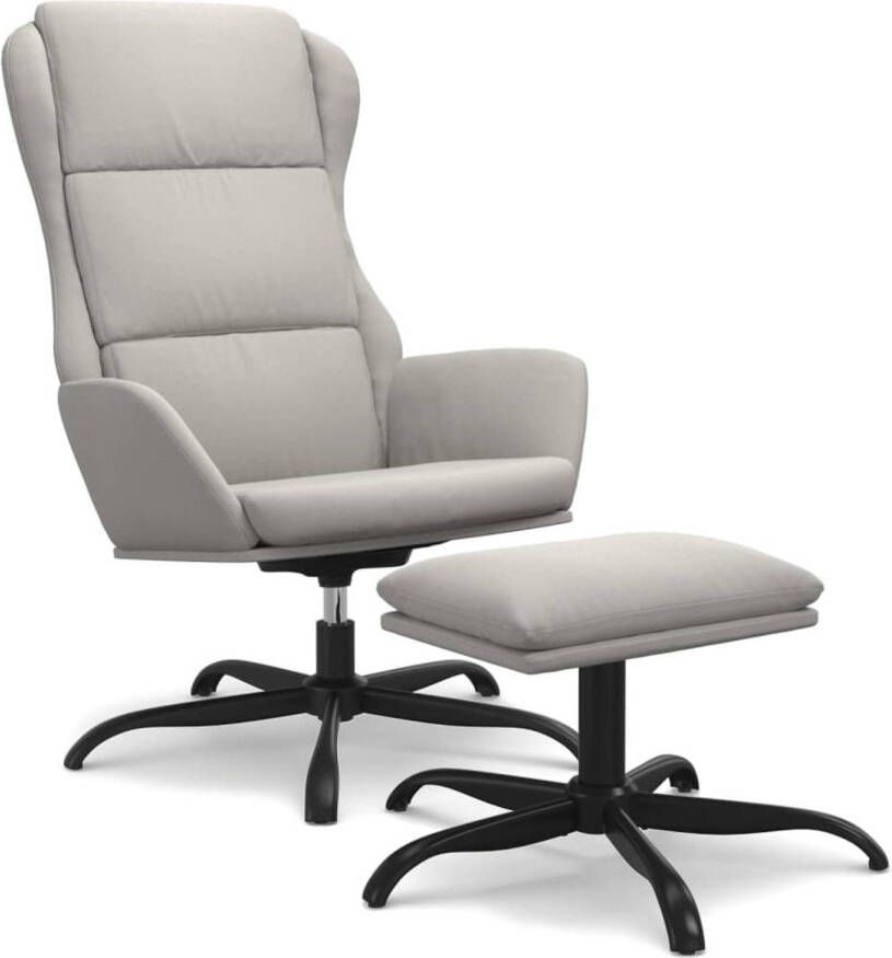 VidaXL Relaxstoel met voetenbank microvezelstof lichtgrijs - Foto 1