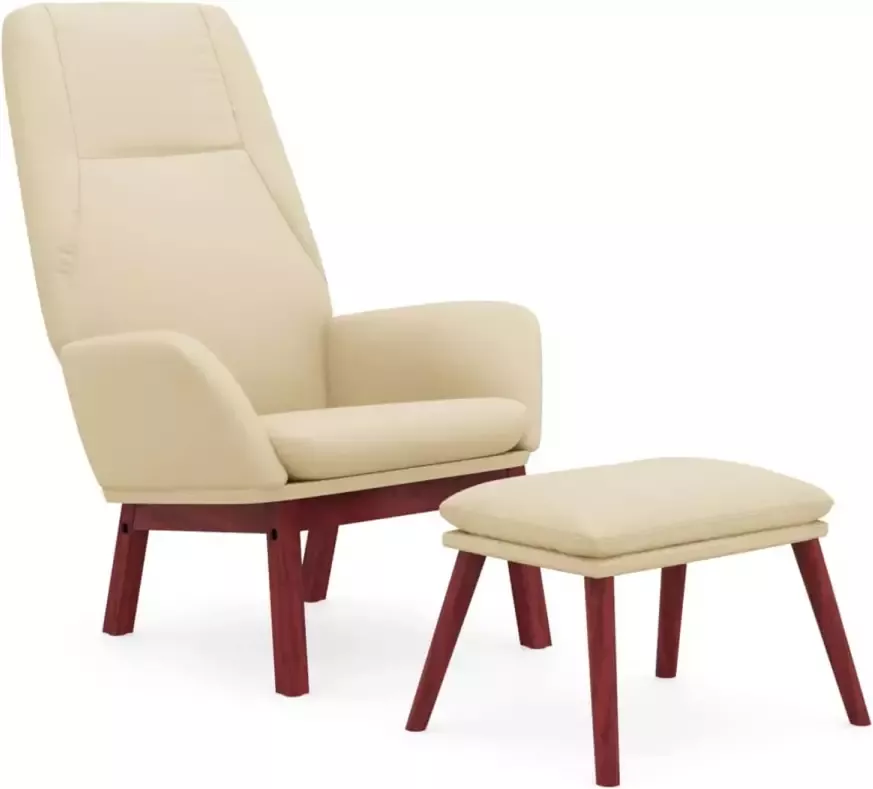 VIDAXL Relaxstoel met voetenbank stof crèmekleurig