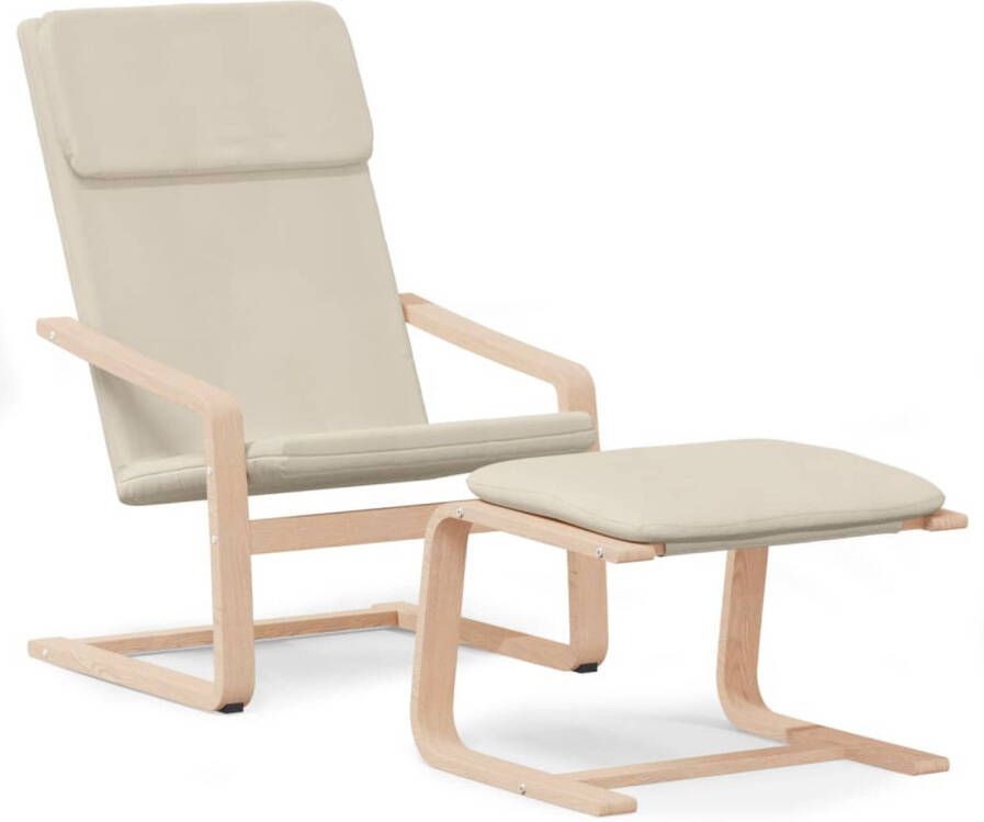 VIDAXL Relaxstoel met voetenbank stof crèmekleurig - Foto 1