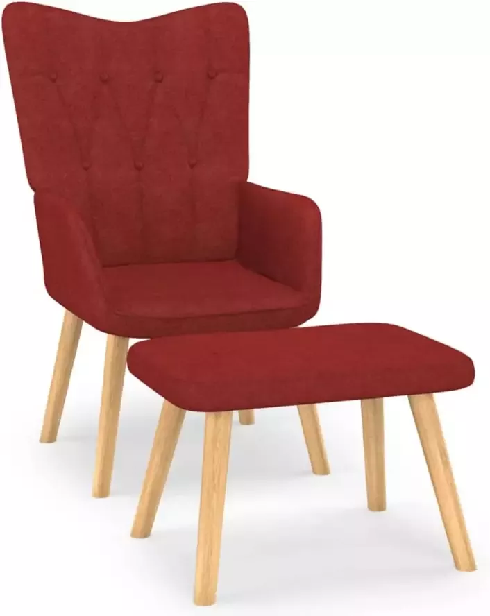VIDAXL Relaxstoel met voetenbank stof wijnrood
