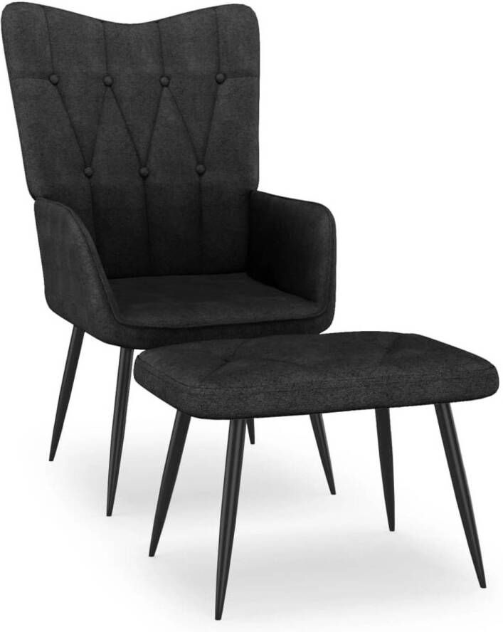 VIDAXL Relaxstoel met voetenbank stof zwart
