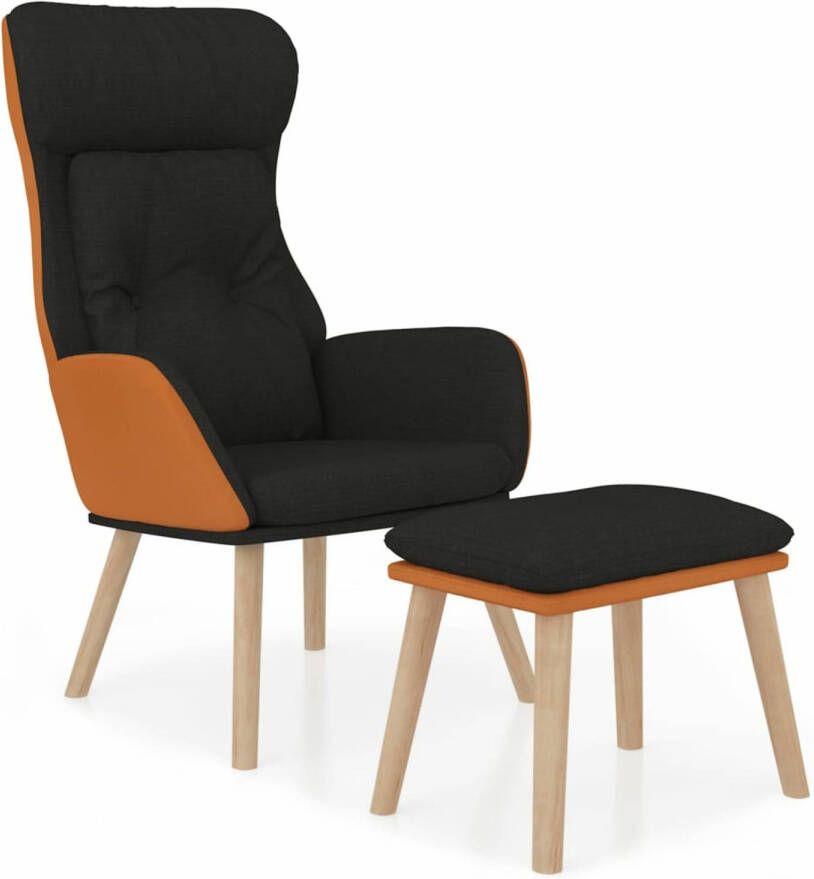 VIDAXL Relaxstoel met voetenbankje kunstleer en stof zwart