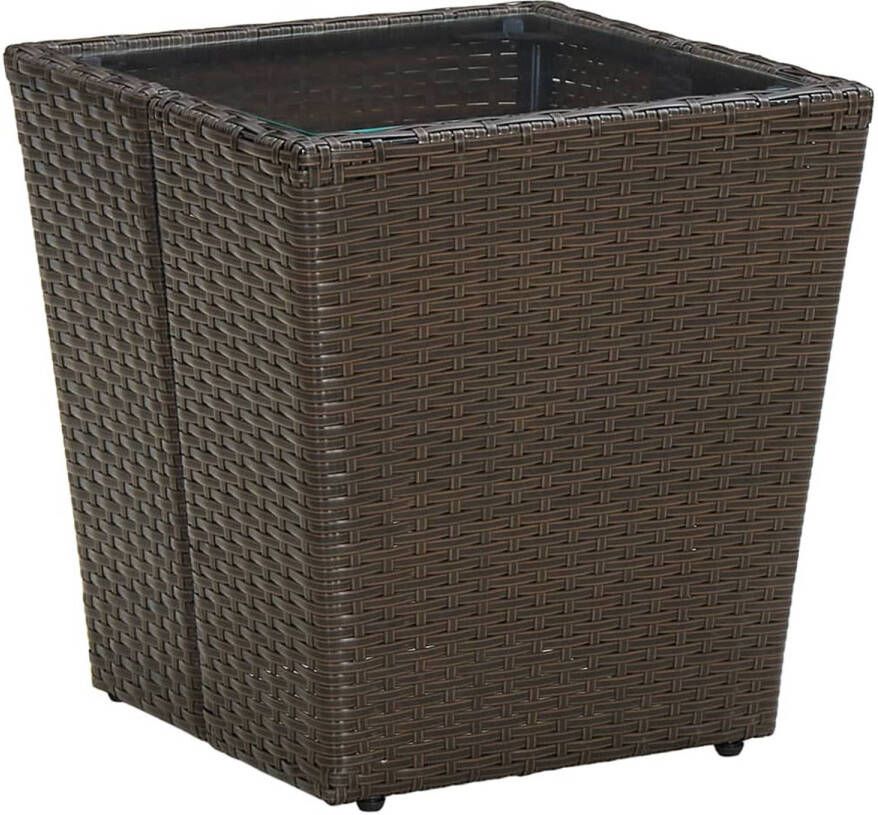 VIDAXL Salontafel 41 5x41 5x44 cm poly rattan en gehard glas bruin