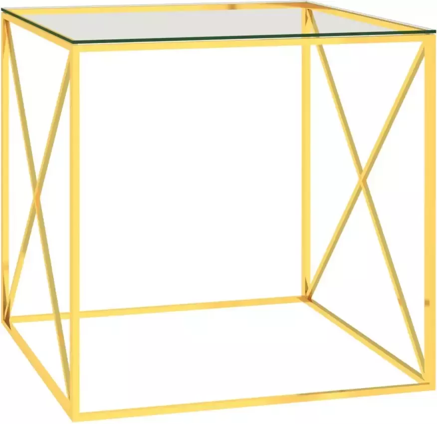 VidaXL Salontafel 55x55x55 cm roestvrij staal en glas goudkleurig