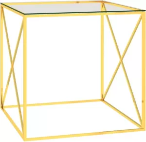 VIDAXL Salontafel 55x55x55 cm roestvrij staal en glas goudkleurig