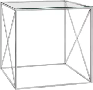 VIDAXL Salontafel 55x55x55 cm roestvrij staal en glas zilverkleurig
