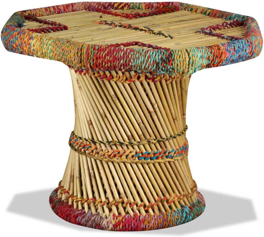 VIDAXL Salontafel achthoekig met chindi details bamboe meerkleurig