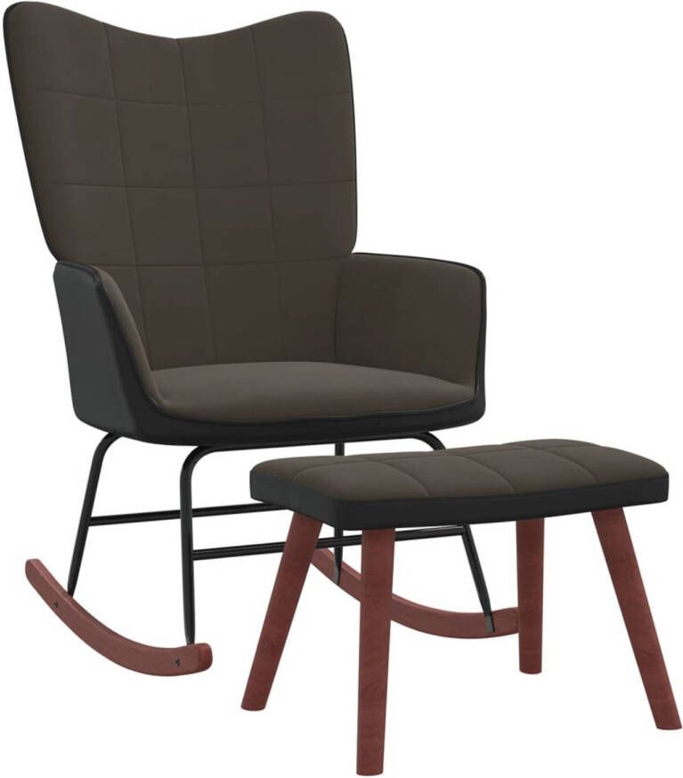 VIDAXL Schommelstoel met voetenbank fluweel en PVC donkergrijs - Foto 1