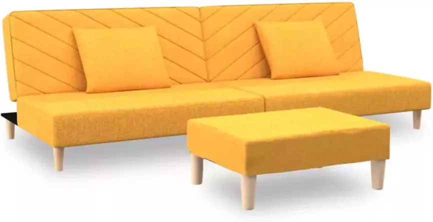 VIDAXL Slaapbank 2-zits met 2 kussens en voetenbank stof geel