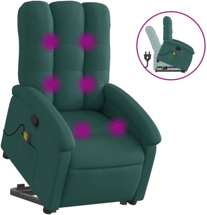 VidaXL Ergonomische Stoel Massageren Sta-op-massagestoel verstelbaar stof donkergroen Relaxfauteuil Zittencomfort Massage Zetel