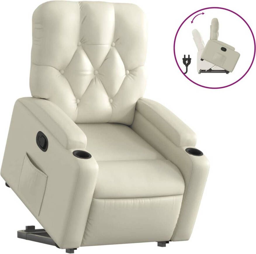 VidaXL Sta-op Verstelbare Fauteuil Sta-op Verstelbare Fauteuils Opsta-hulp Fauteuil Stoel Voor Opstaan En Achteroverleunen Sta-op-stoel verstelbaar kunstleer crèmekleurig